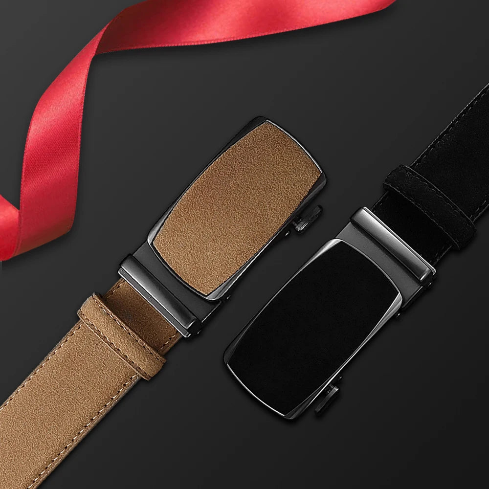 Men's Genuine Leather Belt — Automatic Buckle Adjustable Business Waistband (28–46")