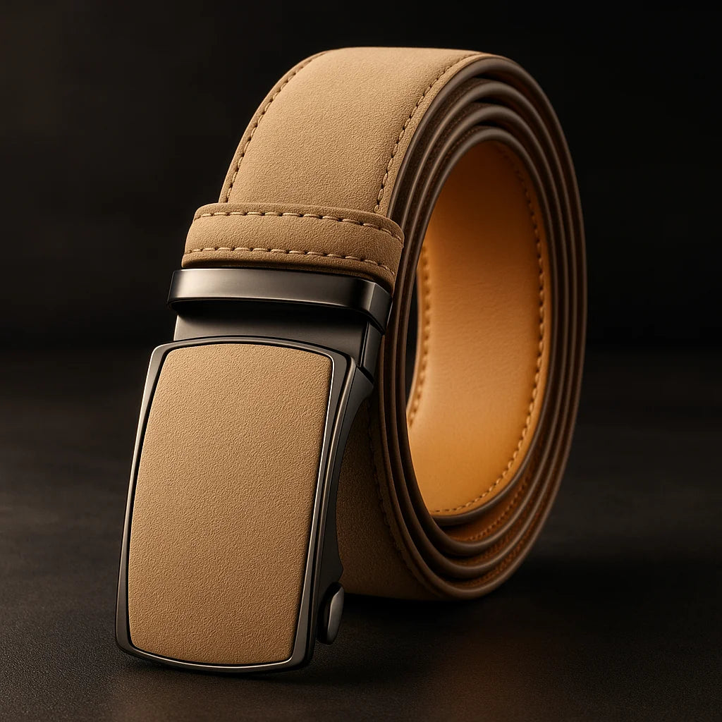 Men's Genuine Leather Belt — Automatic Buckle Adjustable Business Waistband (28–46")