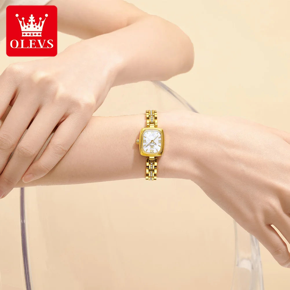 OLEVS Women's Luxury Square Bracelet Quartz Watch — Luminous Waterproof Dress Watch