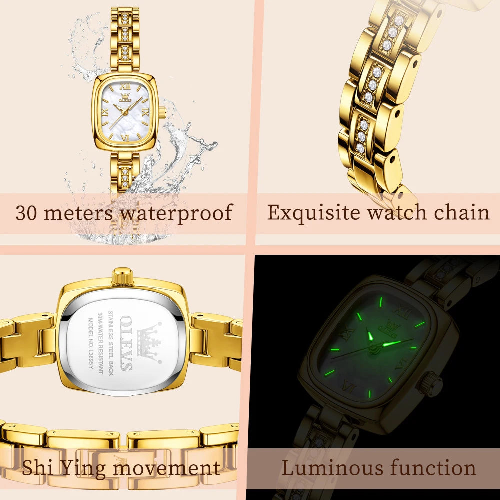 OLEVS Women's Luxury Square Bracelet Quartz Watch — Luminous Waterproof Dress Watch