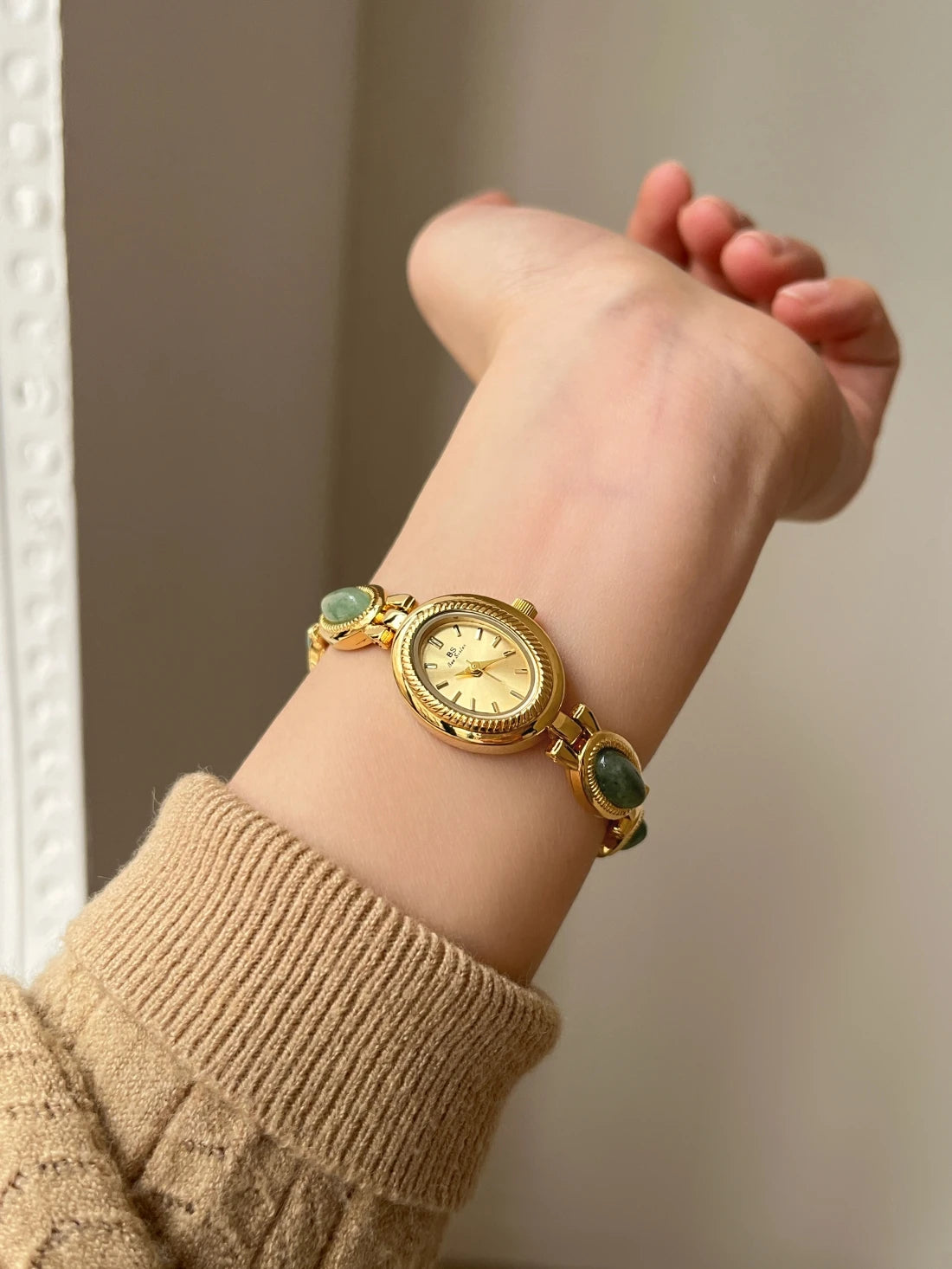 Women's Luxury Jade Green Jewelry Bracelet Watch — Quartz Dress Wristwatch