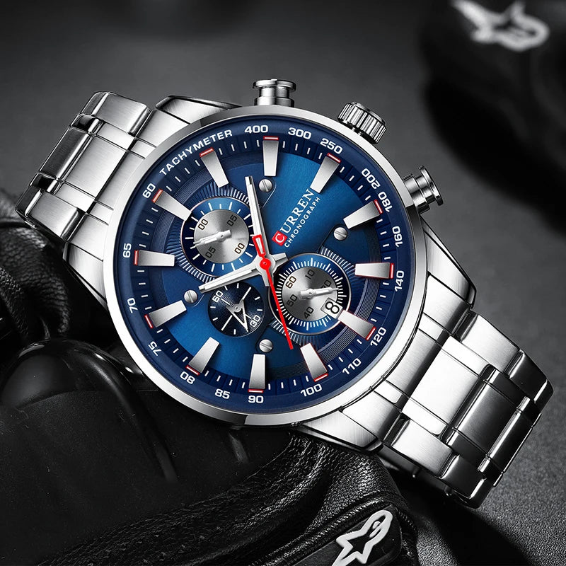 CURREN Men's Sport Chronograph Quartz Watch — Waterproof Stainless Steel