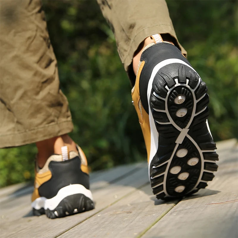 Men's Leather Casual Sport Sneakers — Lightweight Walking Shoes