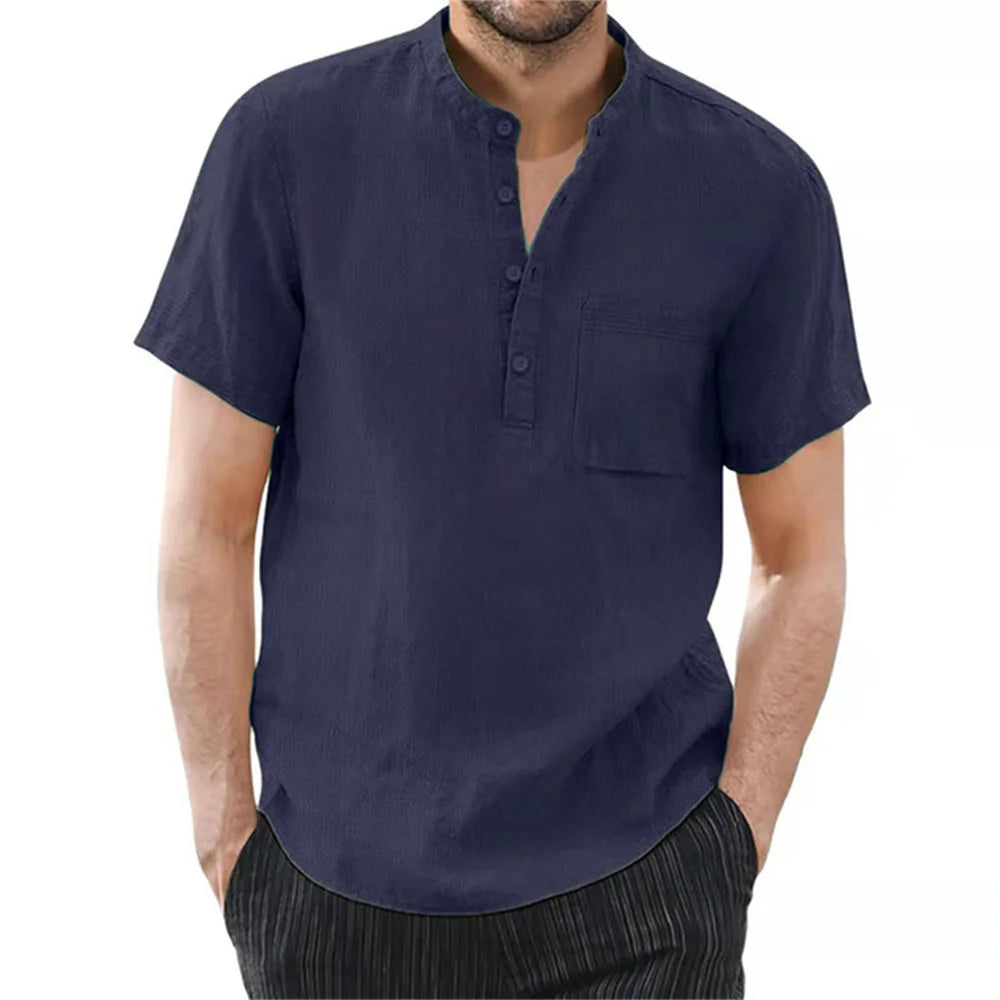 Men's Cotton Linen Short Sleeve Shirt — Breathable Casual Summer Top