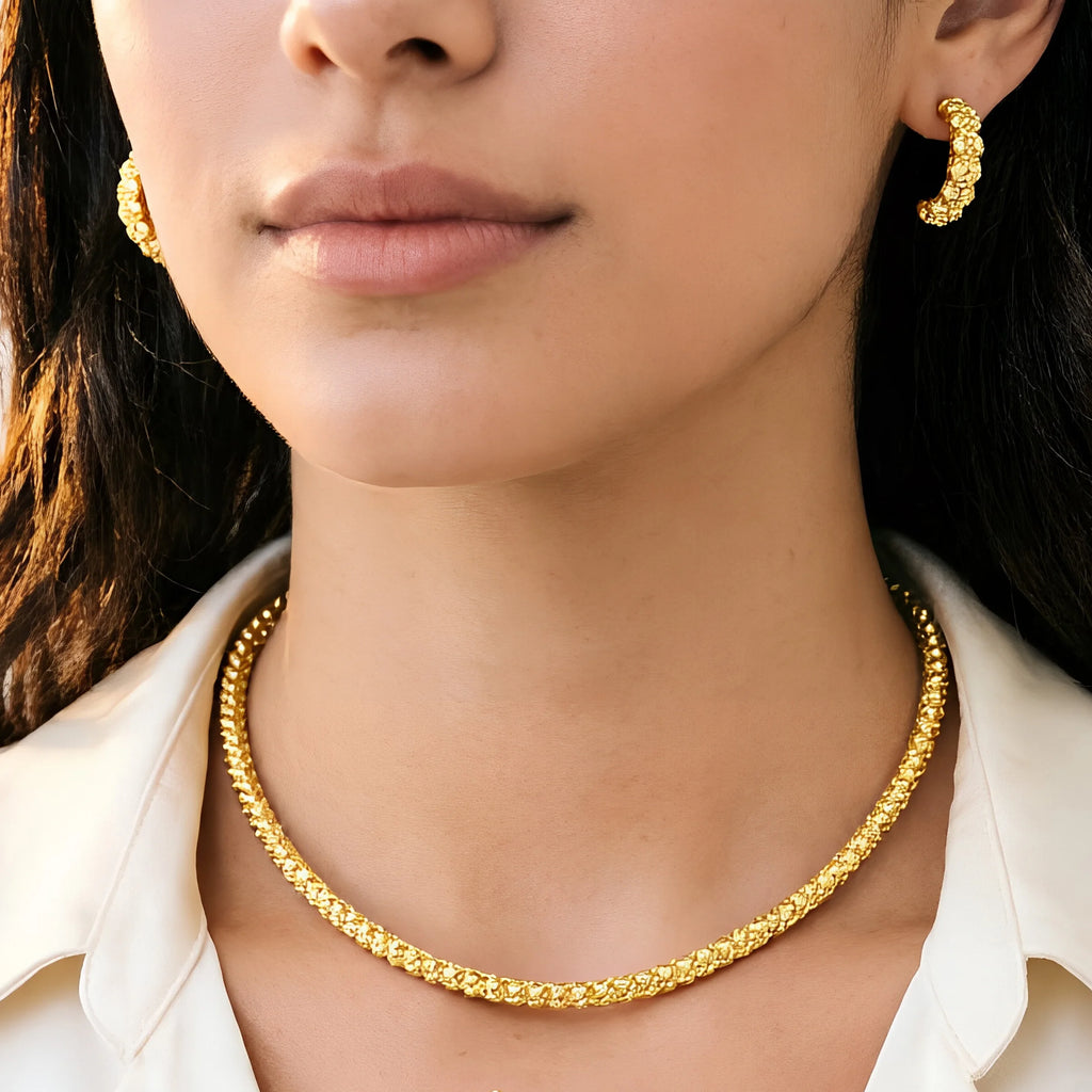 Women's Gold Plated Charm Jewellery Set — Necklace, Bracelet, Ring & Earrings for Party & Wedding