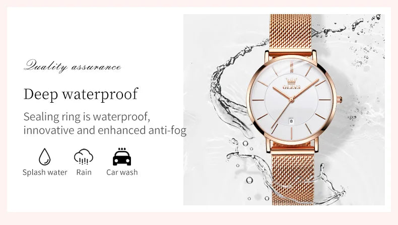 OLEVS Women's Rose Gold Quartz Watch — Luxury Stainless Steel Bracelet Gift Set