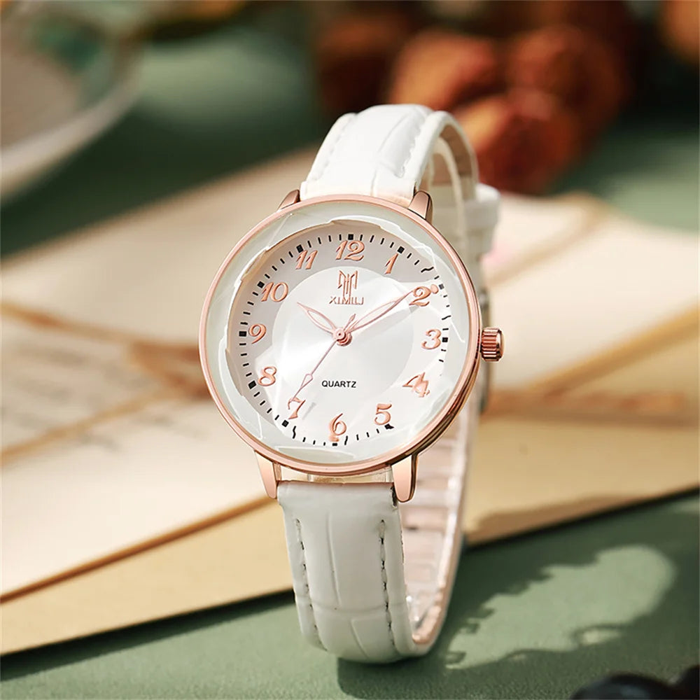 Women's Simple Casual Leather Quartz Watch — Arabic Numeral Business Wristwatch