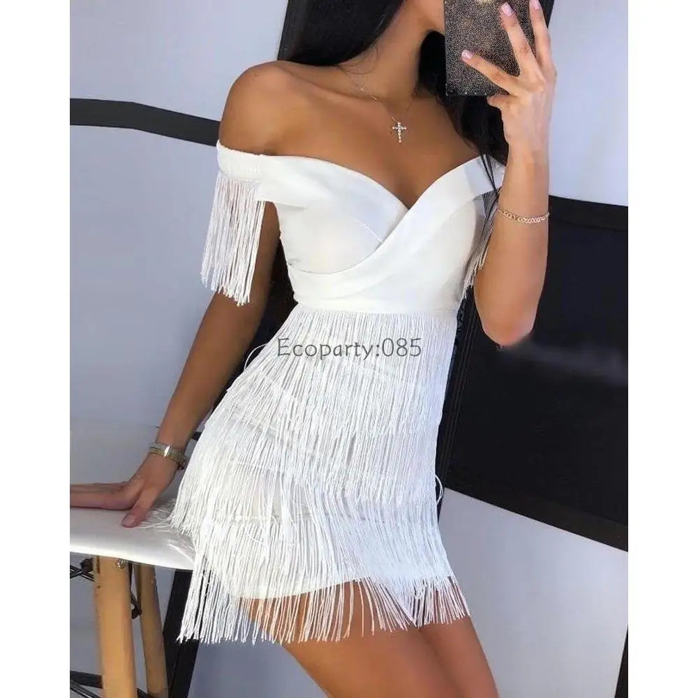Women's One-Shoulder Fringed Slim Club Dress