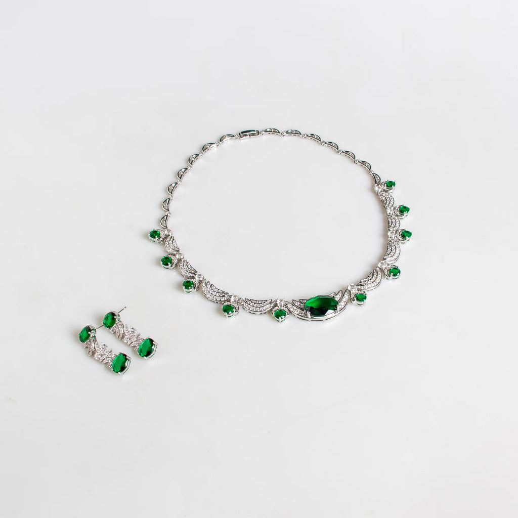 Women's Vintage Bridal Jewellery Set — Cubic Zirconia Necklace & Earrings for Prom & Wedding