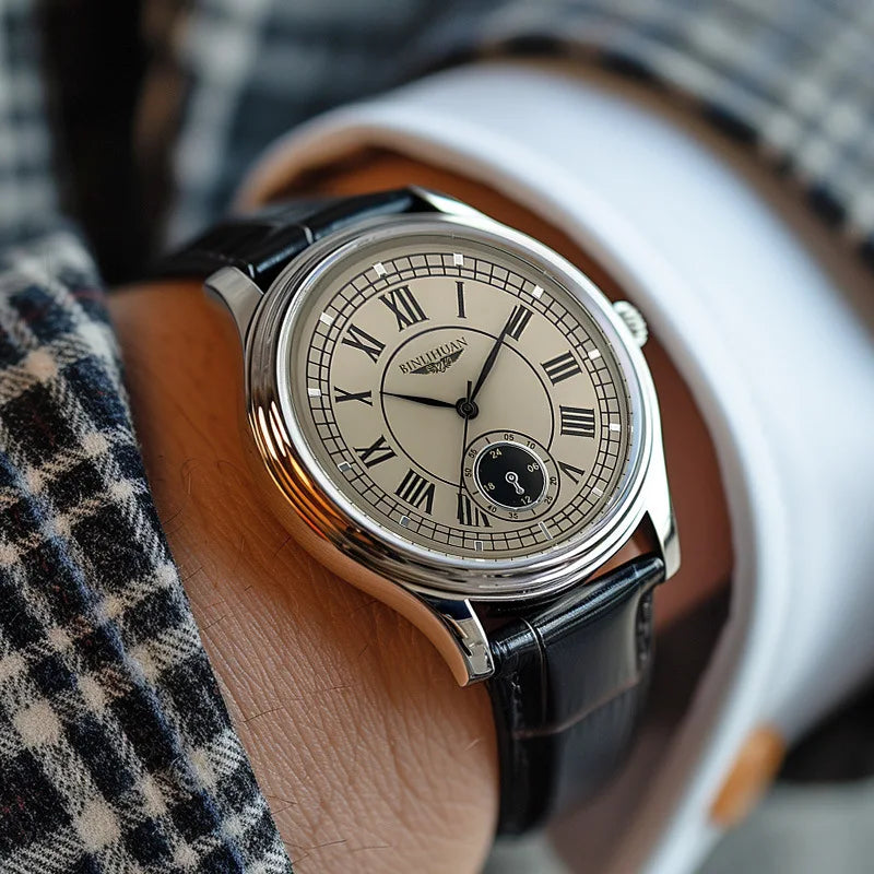 Men's Classic Fashion Quartz Watch — Leather Strap Roman Numeral Dial