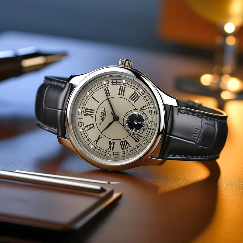 Men's Classic Fashion Quartz Watch — Leather Strap Roman Numeral Dial