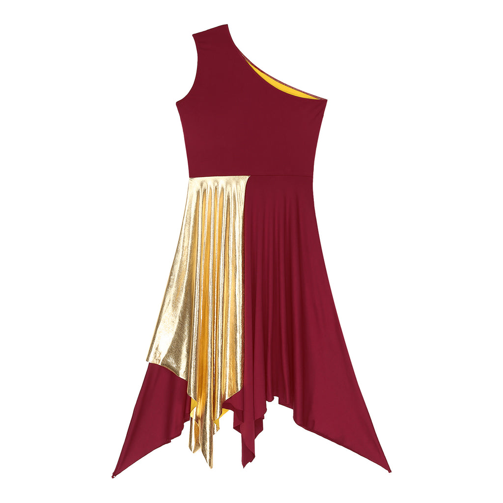 Women's One-Shoulder Lyrical Dance & Worship Performance Dress