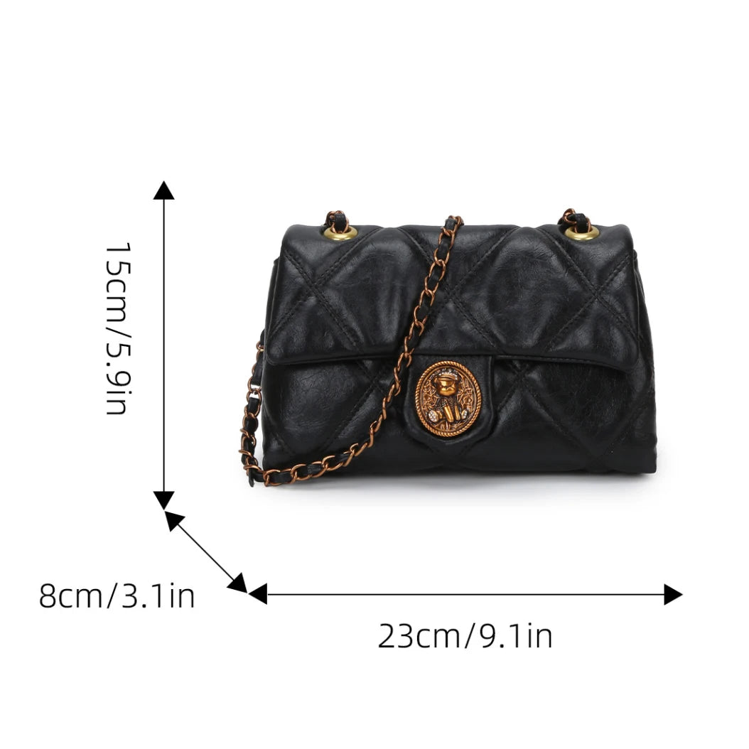 Women's Luxury Lingge Pattern PU Leather Crossbody Bag — Designer Underarm Shoulder Handbag