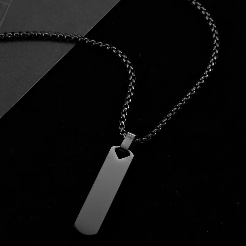 Men's Personalised Bar Pendant Necklace — Stainless Steel Minimalist Custom Jewellery Gift